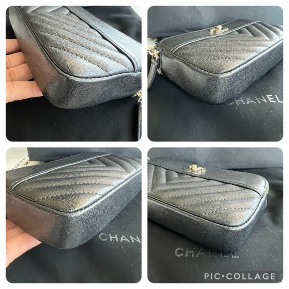 CHANEL MADMOISELLE VINTAGE CHEVRON DOUBLE ZIP PHONE HOLDER/CROSSBODY BAG - Picture 6 of 14